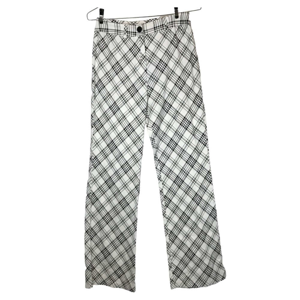 Pretty Damage Black White Plaid Pants Straight Leg Rayon Blend P1134 Women Small